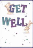 Radiating warmth and playful energy, this vibrant get well card features two adorable characters-a soft teddy bear and a friendly puppy-springing to life as they balance the large, colourful 'Get Well' letters. The joyful expression on their faces and their rounded, cuddly forms evoke a sense of comforting reassurance, like the coziness of morning light streaming onto Chalk Farm's street markets. The text itself, shaded in rich indigo and teal, stands boldly against a smooth cream background, suffusing the scene with positive energy. Scattered stars in shimmery blues and purples add a whimsical, hopeful accent, sparkling as if to offer a silent prayer for swift recovery. The bear's illustrated fur and the puppy's floppy ears appear irresistibly soft-so vivid, you can almost sense their warmth. This card is an emotional balm, serving both as a message of comfort and a gentle embrace, ideal for sending genuine encouragement and kindness to anyone convalescing in the Chalk Farm area.